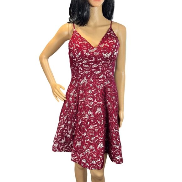 (5 for $25) My Michelle Red Lace & Sequin Sleeveless Fit & Flare Dress Size 5 - Picture 1 of 6